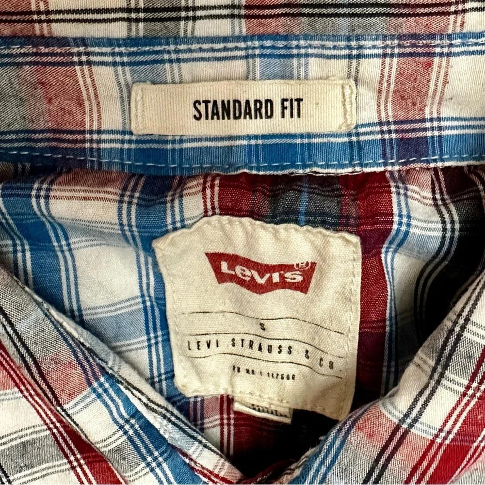 Levi's Red Blue Casual Pearl Snap Button Down Shirt Western Cowboy Country Farm